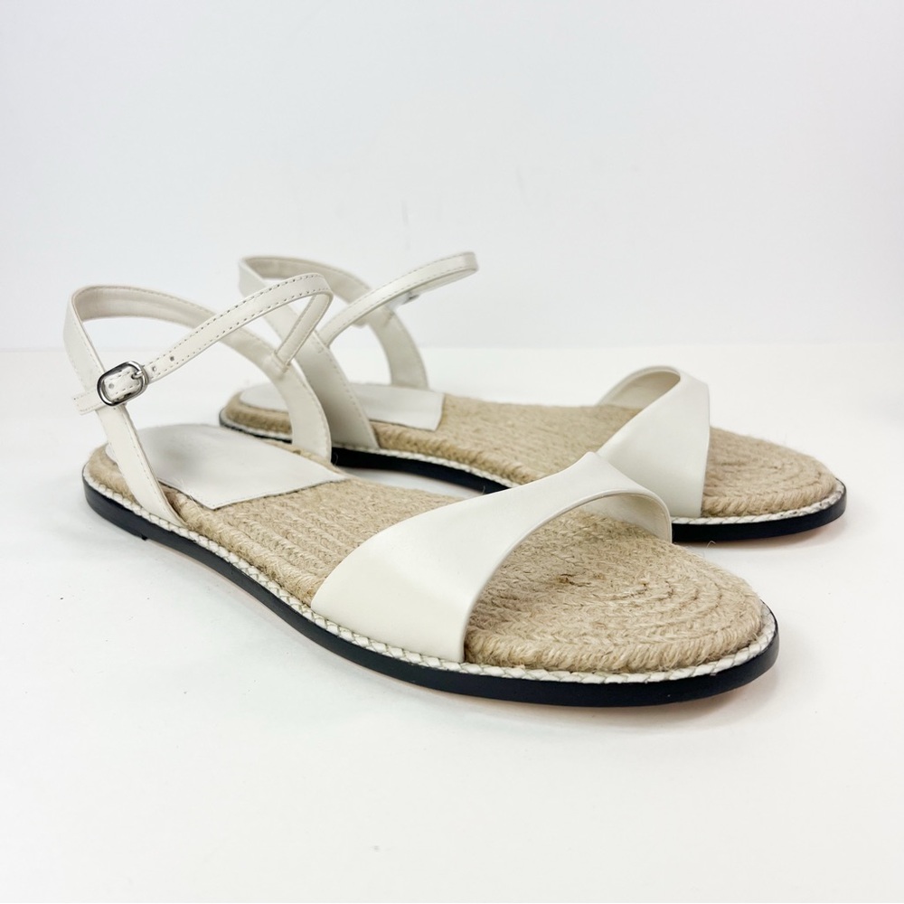 Schutz Marbella Flat Sandals Pearl White Leather Jute size 8